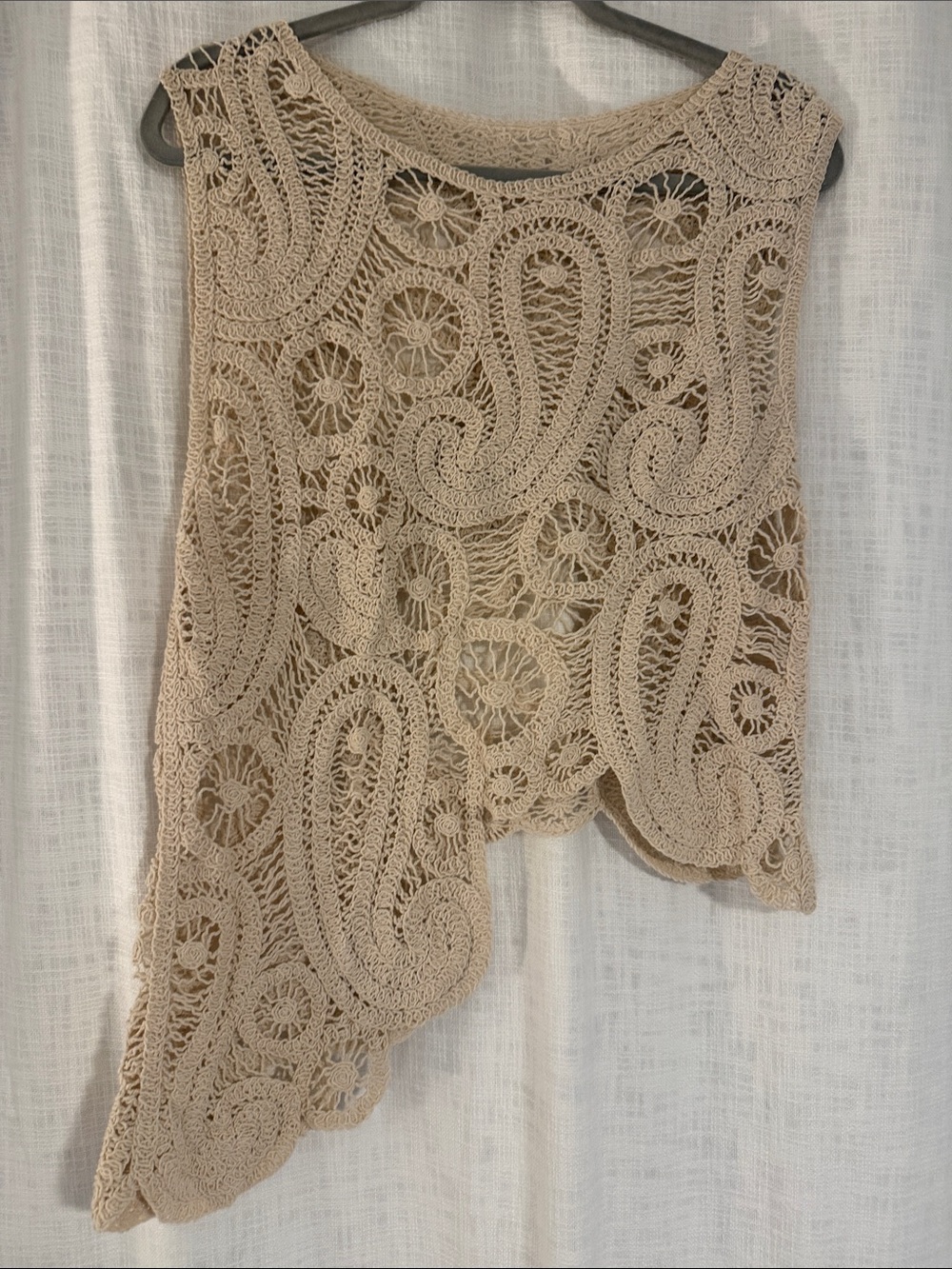 Crochet Lace Asymmetric Tank in Beige